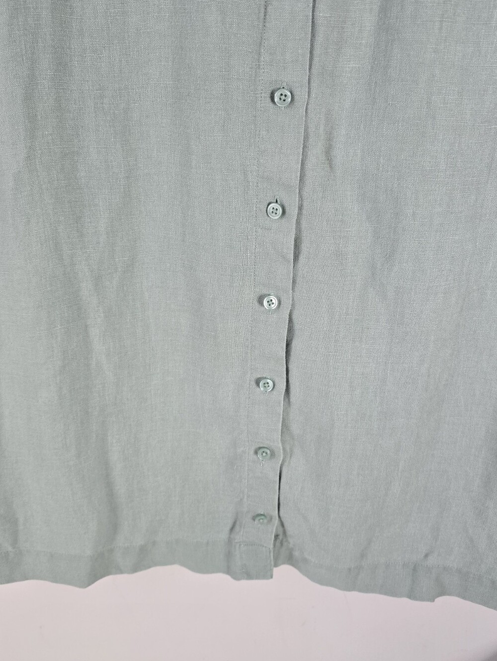 Garnet Hill Sage Classic Linen Shirtdress 10 Collared Button Front Minimalist - Picture 3 of 11